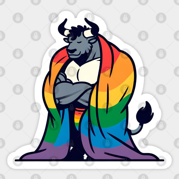 Comfy Womfy Furry Pride Bull LGBTQ Rainbow Sticker by Blue Bull Bazaar